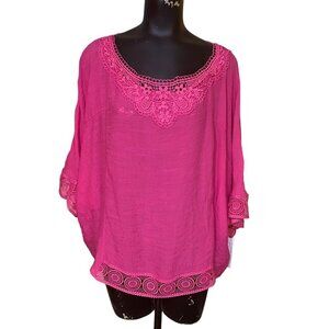 NEW Zac & Rachel Pink Dolman Sleeve and Lace Trimmed Top Size XL